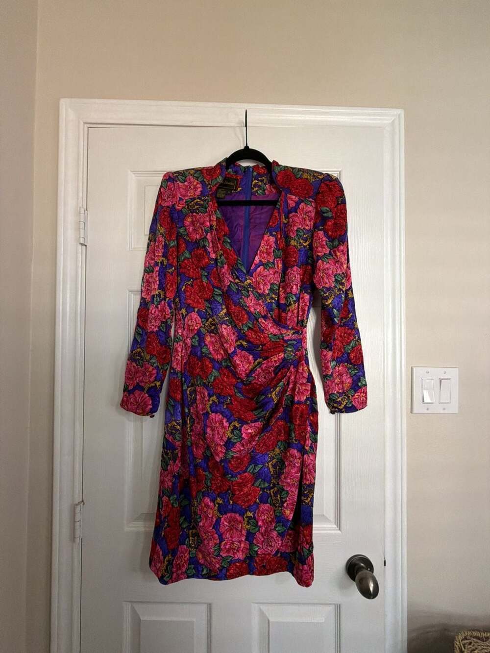 Silk Studio Vintage Floral Silk Wrap Style Dress With Shoulder Pads